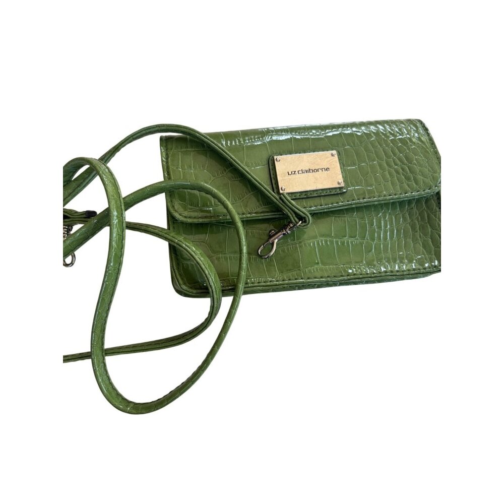 Liz Claiborne Green Croc-Embossed Crossbody Bag With Adjustable Strap